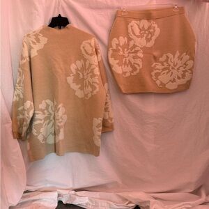 Anthropologie Cream Floral Skirt Set